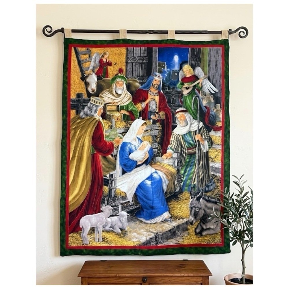 Holy Gathering Nativity Burlap Wall Hanging Tapestry 32x40 Holiday Christmas